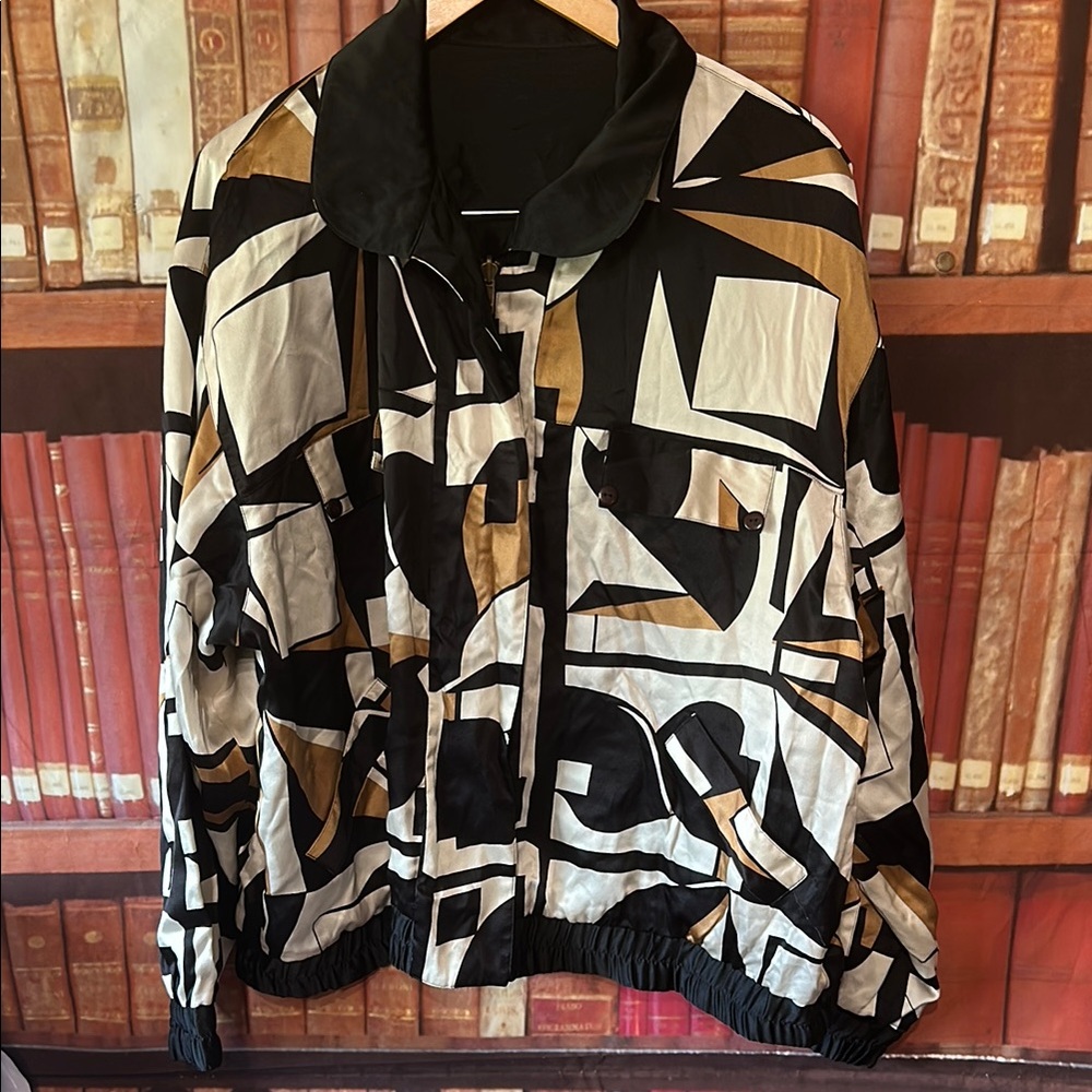 Vintage Abstract Pattern, Reversible, Black Satin… - image 2